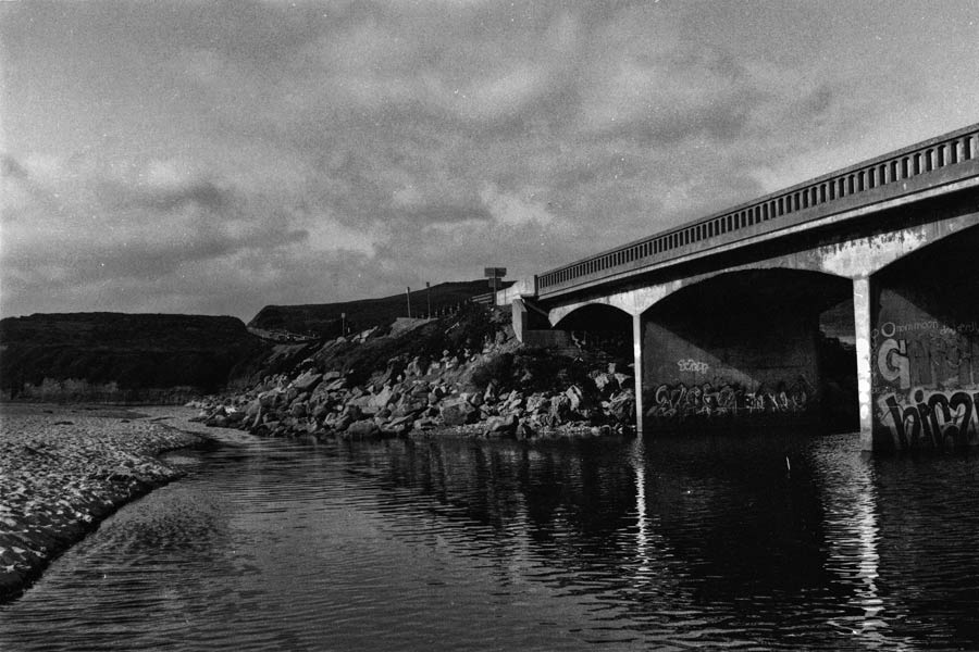 Bridge on HWY 1, south of S.F. This was shot on color film and developed on Black and White photopaper.