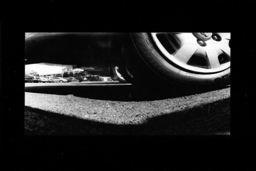 Pinhole Camera photo of the JC parking lot, taken with camera built in class.